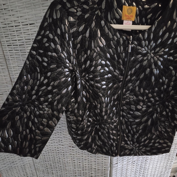 Ruby Rd. Black Metallic Floral-Print Zip Jacket - Picture 3 of 6